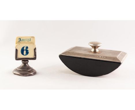 GEORGE V SILVER TOPPED DISH ROCKER BLOTTER with engine turned decoration , Greek key edges, 4" (10.2) wide Birmingham 1927 an