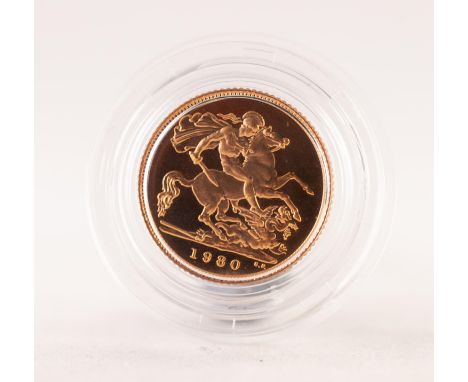 ELIZABETH II UK 1980 GOLD PROOF HALF SOVEREIGN, in case with leaflet