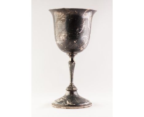 GOBLET SHAPED SILVER BOWLS TROPHY CUP, with inverted campana shaped bowl and domed circular foot, 9 1/22 (24.1cm) high, Birmi