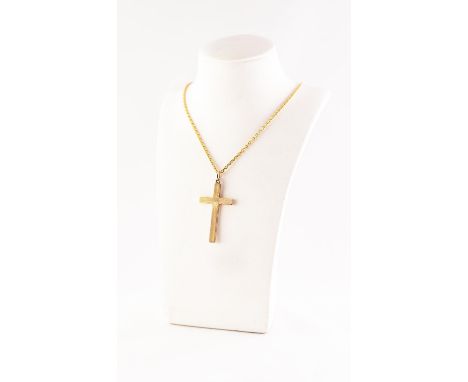 TIFFANY &amp; CO CROSS PENDANT, ON CHAIN. With engine-turned decoration, on a matched chain. Pendant measures 4cm by 2.5cm, s