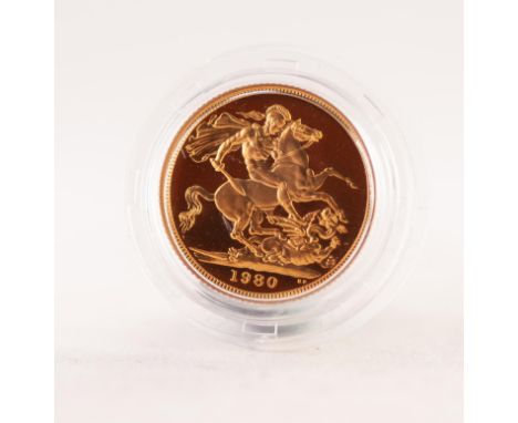 ELIZABETH II UK 1980 GOLD PROOF SOVEREIGN, in case with leaflet