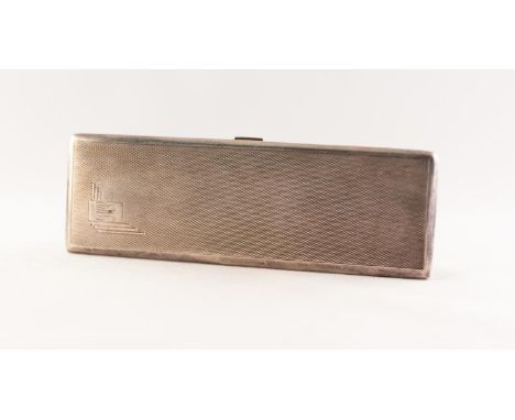 GEORGE VI SILVER NARROW OBLONG CIGARETTE CASE with all over engine turned decoration, 6" (15.2) x 2" (5.1), Birmingham 1939, 