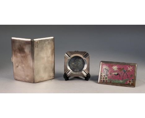 A SILVER ENGINE TURNED ASHTRAY, Sheffield 1958, A LARGE SILVER ENGINE TURNED CIGARETTE CASE with initials ANS, Birmingham 193