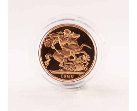 ELIZABETH II UK 1980 GOLD PROOF SOVEREIGN, in case with leaflet