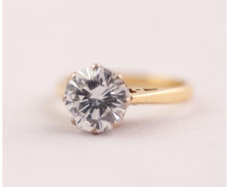 18 ct GOLD RING WITH A ROUND BRILLIANT CUT SOLITAIRE DIAMOND in an eight claw setting, approximately 2.30 ct, 4 gms, ring siz