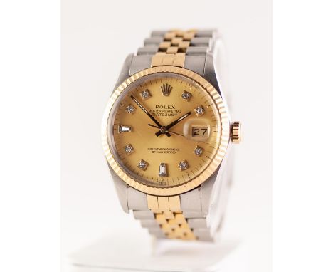 GENTS ROLEX OYSTER PERPETUAL DATEJUST SUPERLATIVE CHRONOMETER OFFICIALLY CERTIFIED, Swiss bi-metal wrist watch, the gold colo