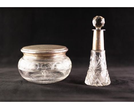 CIRCA 1930's CUT GLASS POWDER BOWL with push on engine turned silver lid, maker Walker &amp; Hall Sheffield 1932. 4 1/2" (11.