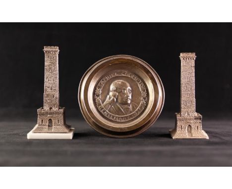 SAMUEL CROMPTON 1927 CENTENARY SILVER CIRCULAR ASHTRAY, centre embossed with bust portrait, retailers Prestons of Bolton, 4 3