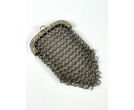 A George III silver chain mail purse - Samuel Pemberton, Birmingham 1813, the frame with bright cut foliate decoration, the c