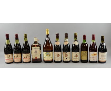 9 bottles of red wine to include Chateauneuf-du-pape 1977 (x3), 1978 (x2), 1973 (x1); three other bottles of red wine; a bott