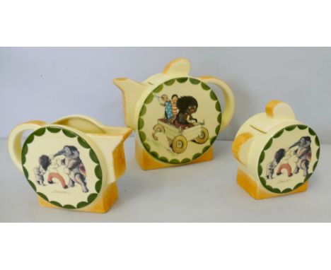 A Carlton Ware limited edition Golly three piece tea service, 64/100 (3).