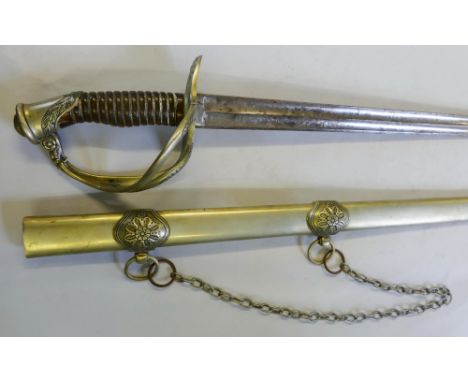 A dress sword in metal scabbard