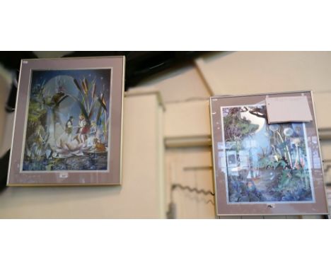 Two framed Jean and Ron Henry vintage dufex foil prints 'The First Meeting' and 'The Fairy Wedding' (2)