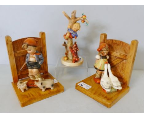 Hummel; a pair of bookends, girl with geese and boy with piglets and a boy up a tree 56/A (3).