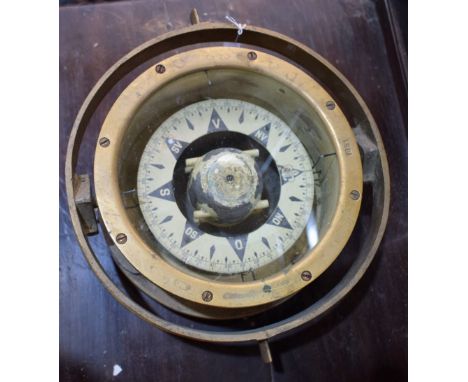 A brass ship's binnacle compass, 27cm wide overall