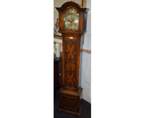 A 20th century oak cased longcase clock, of small proportions, the dial marked Tempus Fugit, 165cm high