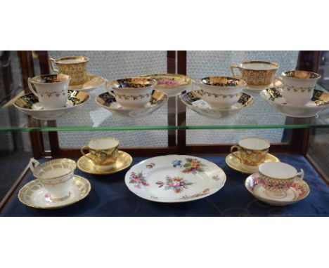 Ceramics - 19th century Samson Hancock hand painted Trellis pattern cup and saucer; other 19th century and later tea cups and