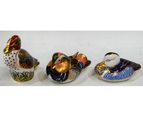 A Royal Crown Derby paperweight, Mandarin Duck, gold stopper, boxed; others, Green Winged Teal, Collector's Guild exclusive a