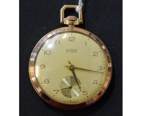 A gold plated Lanco 15 Rubis Art Deco dress pocket watch