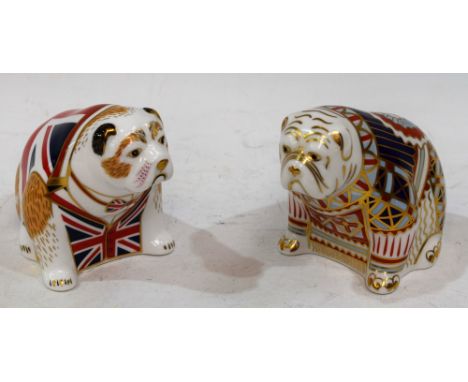 A Royal Crown Derby paperweight, The British Bulldog, gold stopper, boxed; another, Bulldog, gold stopper, boxed (2) Conditio