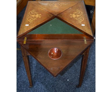 An early 20th century mahogany and marquetry envelope card table