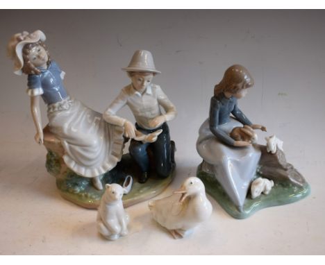 A Nao figure, A Tender Moment; others, similar, Girl With Rabbits, etc (4)