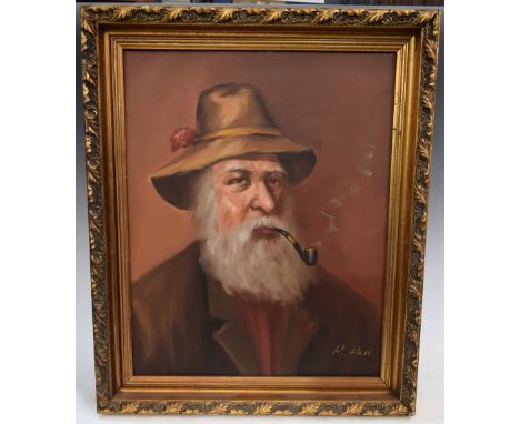 R. Ran, The Smoker, oil on board, signed, 50cm x 39.5cm