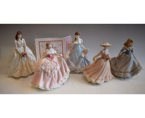 A Royal Worcester figure, A Day to Remember, CW395; another, With all my Heart, CW504; others, Coalport, Emma, Jean and First