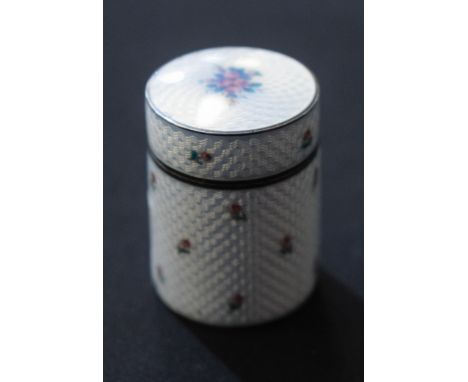 An Austrian silver and enamel cylindrical bonbonniere, c.1920 Condition Report: Old chip to edge of cover