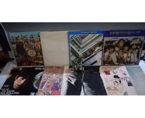 Vinyl Records - The Rolling Stones, Sticky Fingers LP; The Beatles, White Album, with photographs; Sgt Peppers Lonely Hearts 