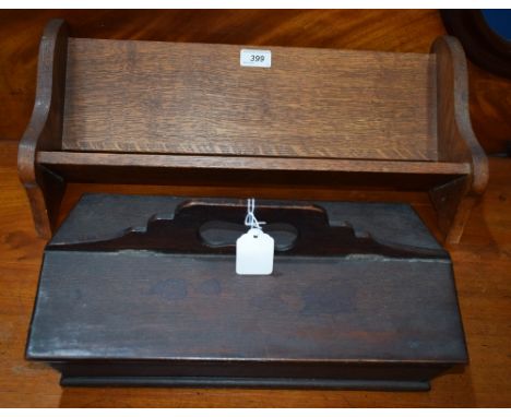 A 19th century cutlery tray, pair of hinged covers, carry handles; an oak book trough (2)