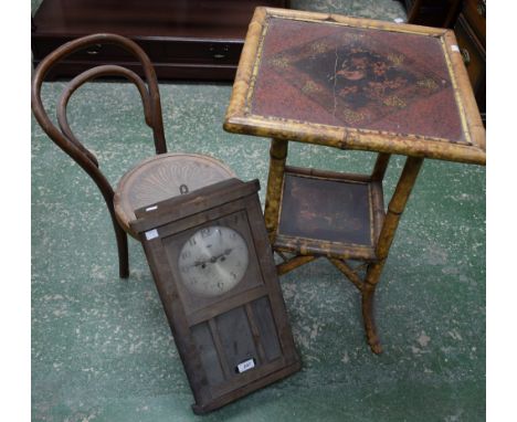 An Aesthetic Movement style occasional table; a child's bentwood side chair; an oak cased wall clock (3)