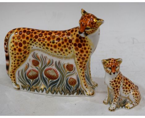 A Royal Crown Derby paperweight, Cheetah, gold stopper, boxed; another, Cheetah Cub, gold stopper, boxed (2) Condition Report