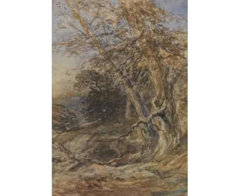 David Cox Snr. O.W.S. (British, 1783-1859)Wind blown trees, with another painting on the reverse, landscape, Watercolour, in 