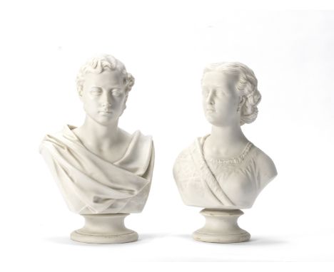 A pair of Copeland Parian busts of Edward, Prince of Wales and Princess Alexandra19th centuryEach inscribed Crystal Palace Ar