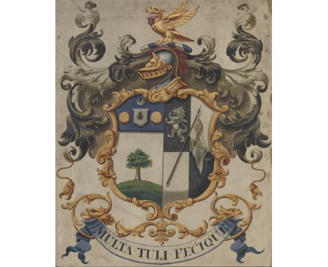 British Heraldic artist (19th Century)The impaled arms of Richard Arkwright (1835-1918)The blazon: Argent, on a mount vert a 