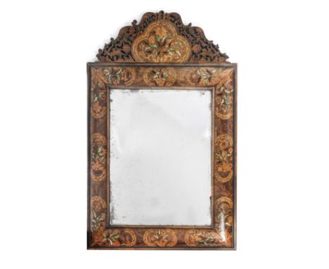 A unusually large William and Mary walnut, fruitwood and stained ivory inlaid cushion framed mirrorLate 17th century, the cre
