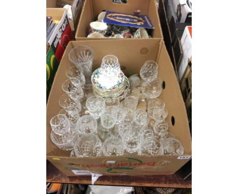 Two boxes including cut glass and a Royal Cauldron tea service