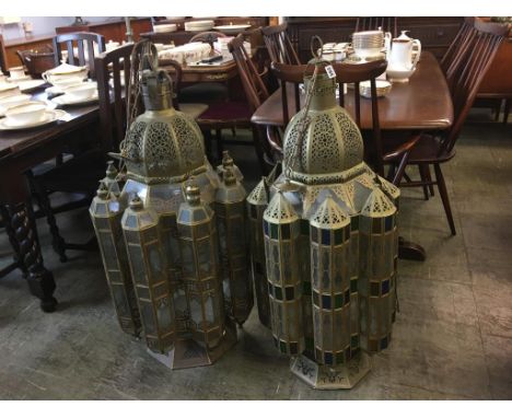 Pair of large brass Moroccan style light fittings, 100cm
