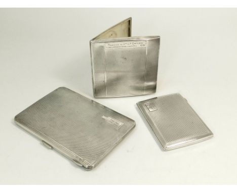 CIGARETTE CASES. Three engine turned cigarette cases, two by Mappin & Webb. All monogrammed or engraved. Approx. 372g. (11.97