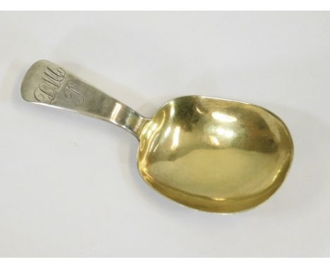 CADDY SPOON. A George III OE pattern caddy spoon with gilt bowl by Joseph Taylor. Birmingham 1808. Length 7cm.  Please note t