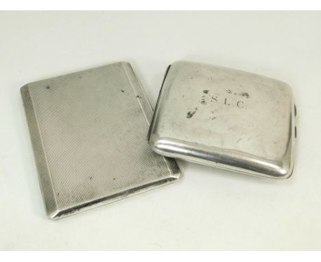 CIGARETTE CASES. A curved silver cigarette case, initialled. Chester 1918. Also, an Art Deco engine turned cigarette case, th