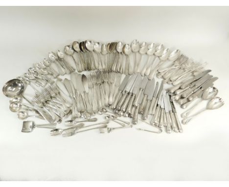 ELKINGTON FLATWARE. An extensive suite of Elkington silver plated flatware in a variation of the reed & ribbon pattern, of ap