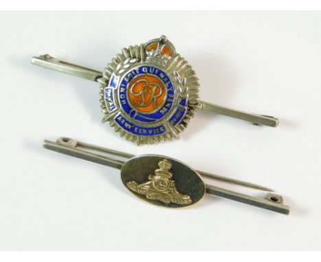 SWEETHEART PINS. A silver & enamel Royal Army Service Corps pin & a Royal Artillery pin.  Please note that all items in this 