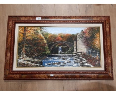 NICELY FRAMED OIL ON BOARD PAINTING OF JESMOND DENE BY ARTIST DALLAS. K. TAYLOR