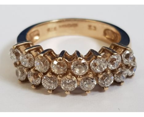 9CT YELLOW GOLD CUBIC ZIRCONIA DOUBLE ROW 1/2 ETERNITY RING, 3.5G SIZE J