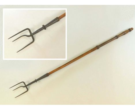 TOASTING FORK. A Georgian steel toasting fork, with turned fruit wood handle. The steel indistinctly stamped with a name &amp
