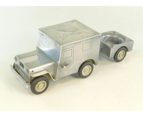 BAIER.A 1950's alloy table cigarette lighter & ashtray in the form of a WWII Willys MB/Ford GPW Jeep. Stamped to the undersid