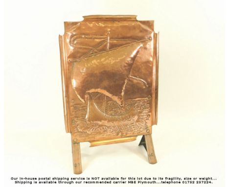 CORNISH COPPER. A Cornish copper fire screen, by Eustace of Hayle. Height 63cm.