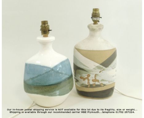 TREMAEN POTTERY. Two Tremaen Pottery lamp bases. Tallest excl. fitting 29cm.